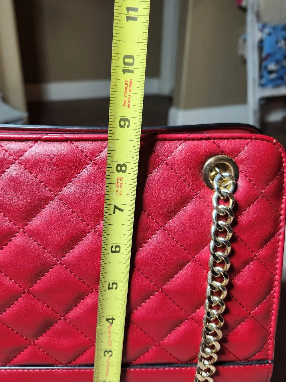 ALDO Quilted Red Chain-Handle Shoulder Bag Faux Leather - Picture 11 of 11